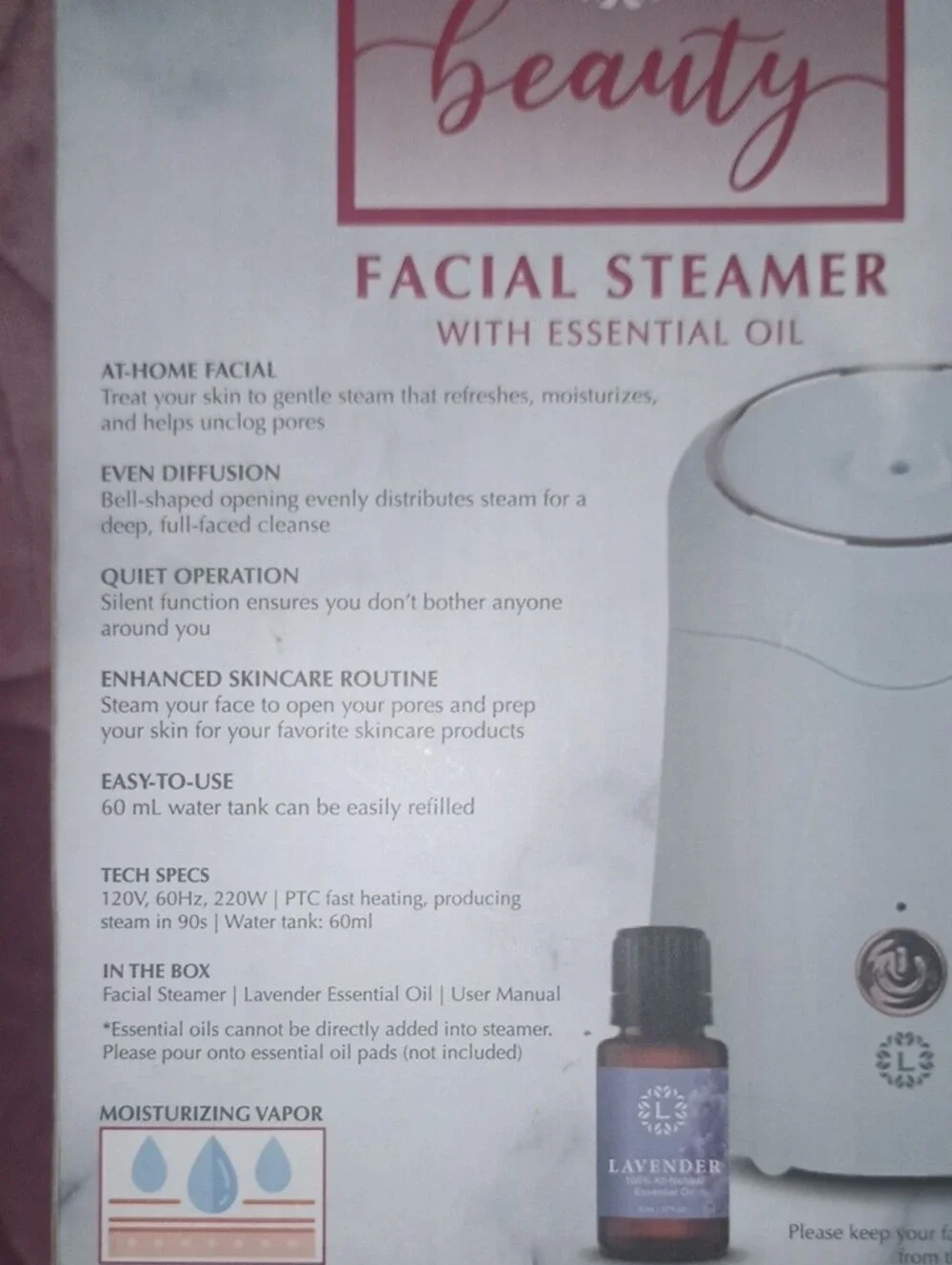 Facial Steamer with Essential Oil — White